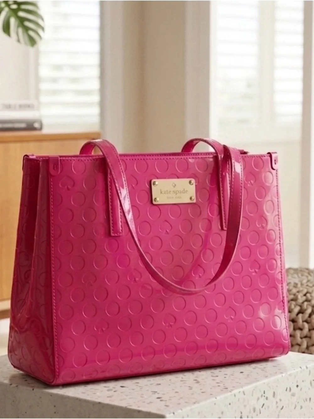 kate spade Hot Pink Patent Circle-Embossed Tote